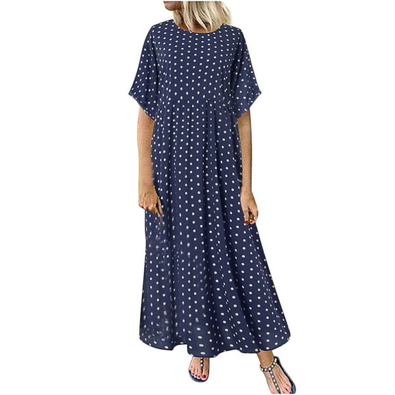 LYXSSBYX Womens Summer Dresses Plus Size Plus Size Fashion Women Short Sleeve Dot Peinted Casual Dress