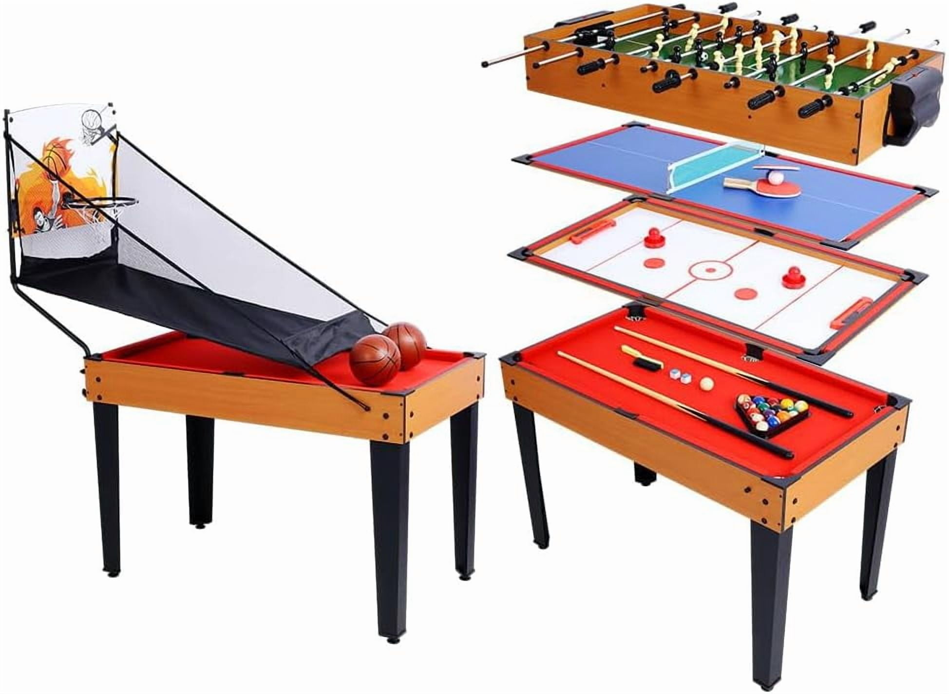 Acekid 5 in 1 Multi Game Table Combination Game Table Set with Foosball Table Pool Billiards Basketball Air Hockey Table Tennis Brown Red