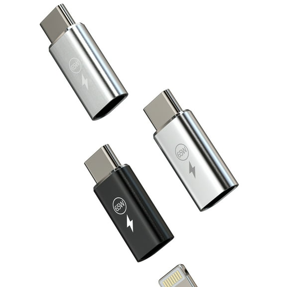 65W Lightning Female to USB C Male Charger Adapter (3Pack)for iPhone 16 15 Pro Max for Apple Type C Cable Connector Lighting Fast Charging Converter for iPad phone car Accessories for Samsung Android