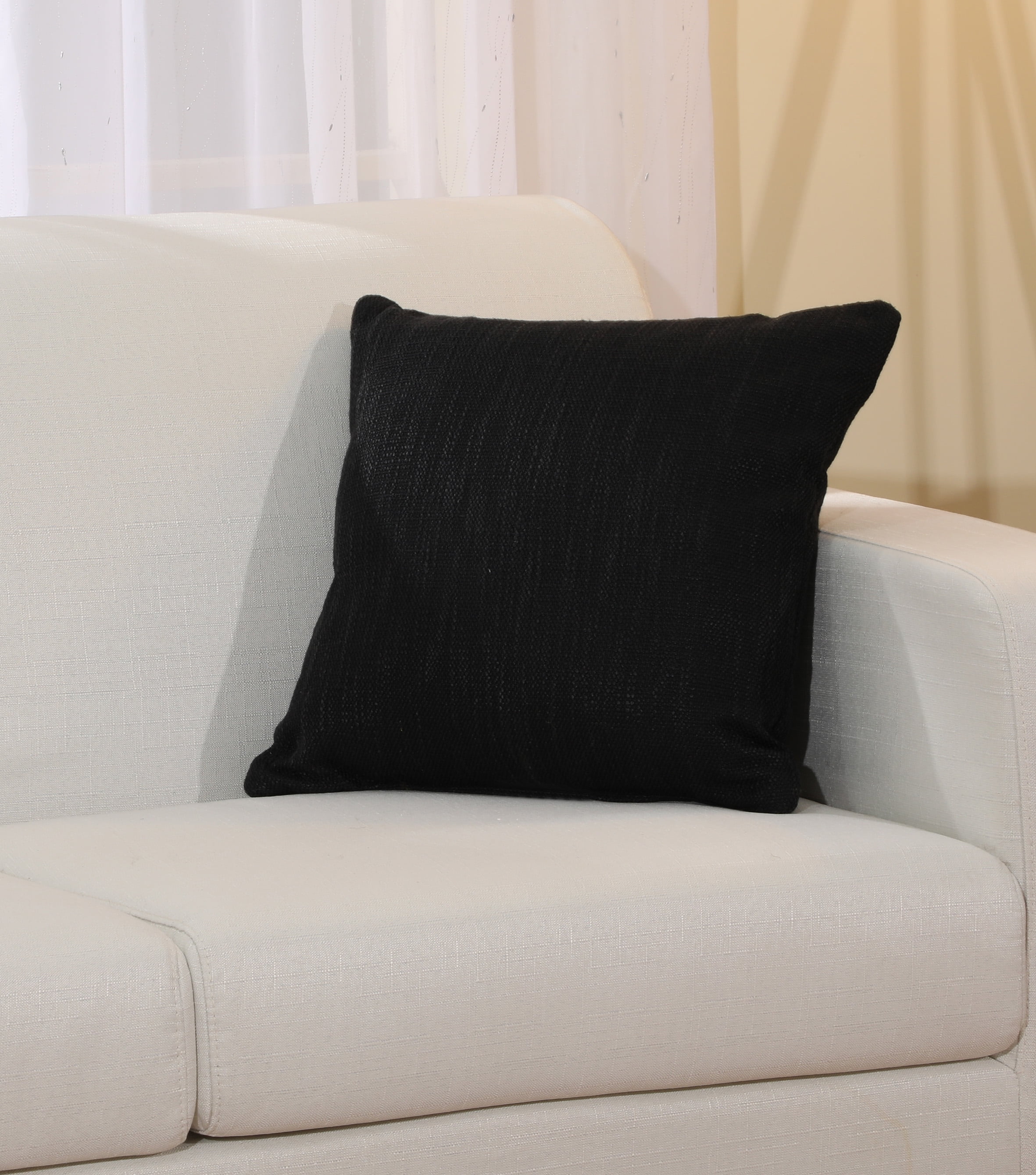 (2 pack) Mainstays Solid Texture Polyester Square Decorative Throw Pillow, 18" x 18", Black