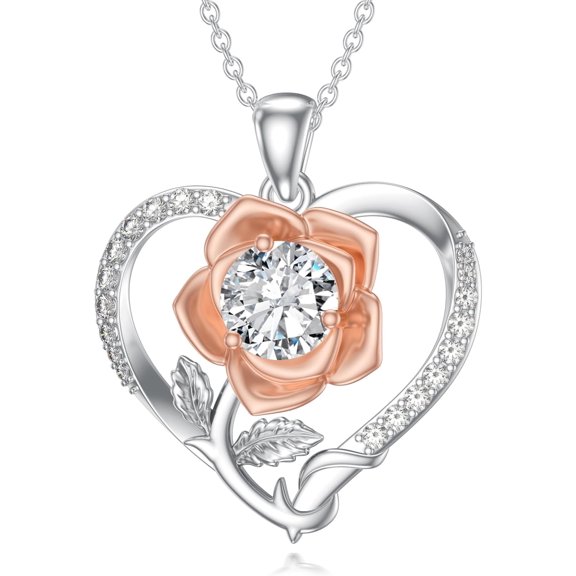 Sunflower/Rose Moissanite Heart Necklace for Women,Flower Moissanite 925 Sterling Silver Pendant Necklaces Jewelry Gifts for Her Wife Mom Mother's Day Christmas Birthday Anniversary