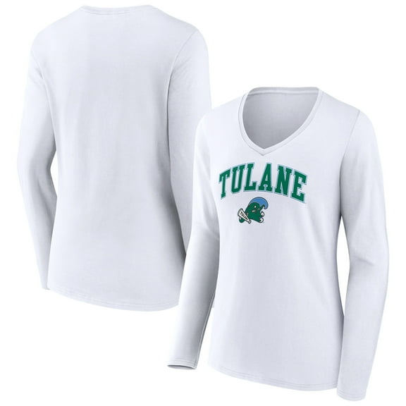 Women's White Tulane Green Wave Campus Long Sleeve V-Neck T-Shirt