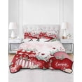 thumbnail image 2 of Twin XL Quilt Bedding Set, Red Pink Valentine's Day Reversible Summer Quilt 3 Pieces, Love Heart Eucalyptus Leaves Ombre Lightweight Bedspreads Coverlets with 2 Pillow Shams for All Seasons, 2 of 5