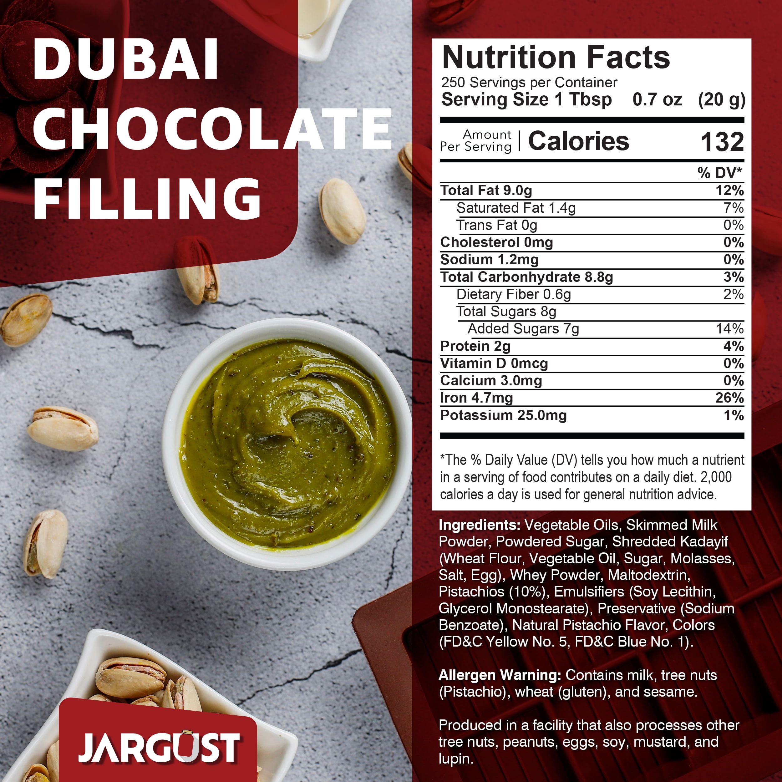 Jargust Bulk Dubai Chocolate Bar Filling, Dubai Chocolate Bar Kit Mixture, 5.5 lb (2.5 kg), 2 Packs