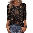 thumbnail image 4 of Womens Halloween Shirts Funny 3/4 Sleeve T Shirts Horror Witch Printed Tops Spooky Round Neck Pullover Holiday Three Quarter Length Blouses, 3XL, 4 of 5