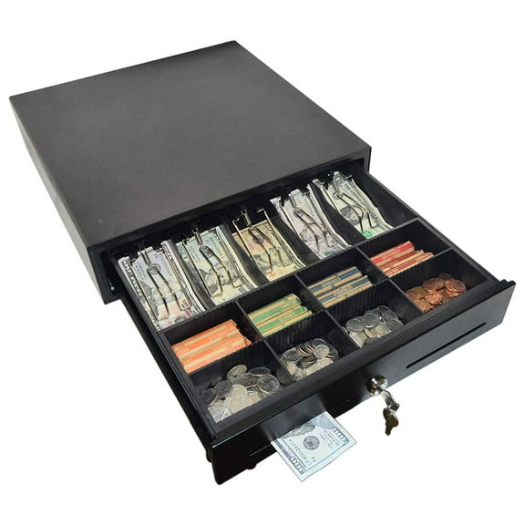 Heavy Duty Cash Drawer Register with RJ12 Point of Sale DK Drawer Kick, Key-Lock, Bill   Coin Trays, Black