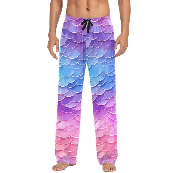 joogoo Men's Pajama Pants Mermaid Scales Cotton Long Sleepwear Lounge Pants L