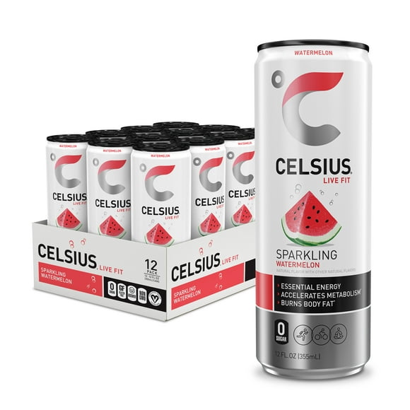 CELSIUS Sparkling Watermelon, Functional Essential Energy Drink 12 fl oz Can (Pack of 12)
