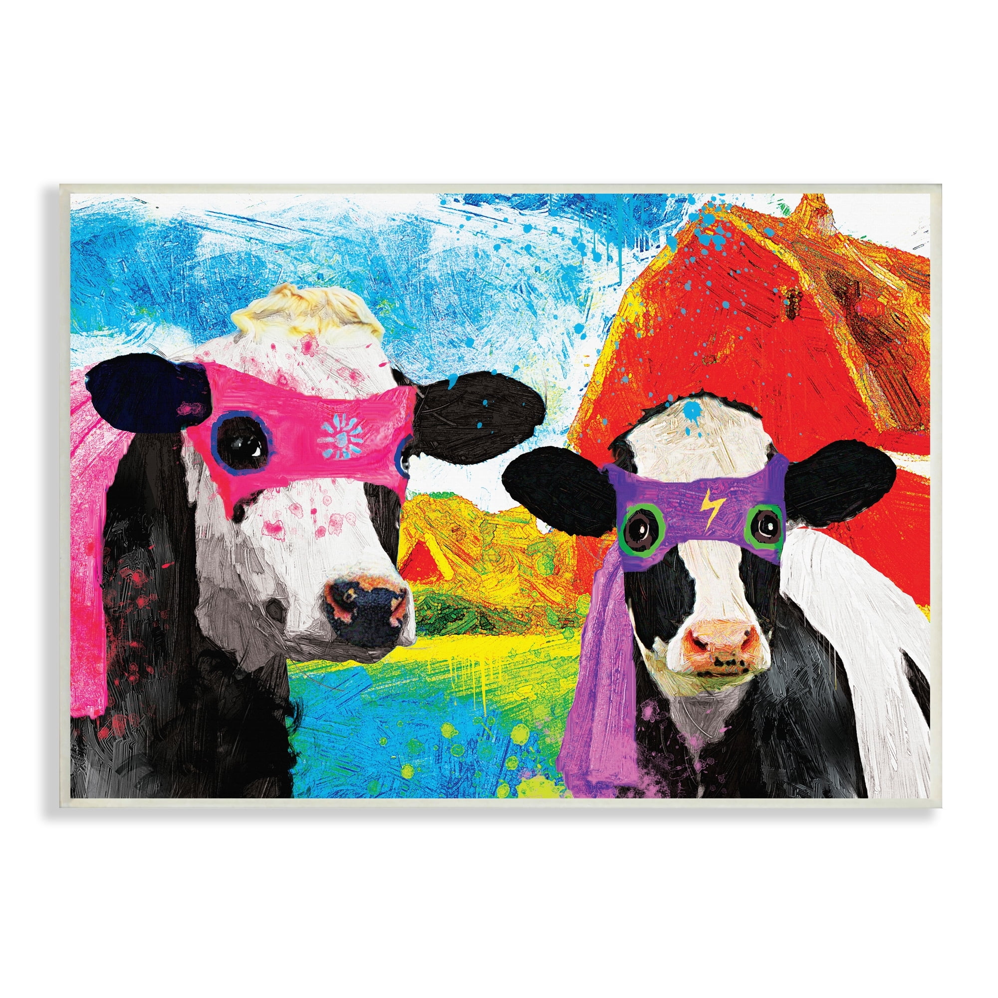 Stupell Industries Superhero Farm Cows Masks Capes Red Barn Wood Wall Art, 15 x 10, Design by Porter Hastings