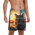 thumbnail image 2 of Balery Cool Cat Driving Sunset Pantalones cortos de pijama de punto de algodón para hombre con cinturilla y bolsillos-Medium, 2 of 6