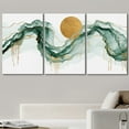 thumbnail image 2 of wall26 Canvas Print Wall Art Set Gold Sunshine Sun Green Pastel Smoke Cloud Wave Nature Abstract Illustrations Modern Art Rustic Landscape for Living Room, Bedroom, Office - 16"x24"x3 Panel, 2 of 5