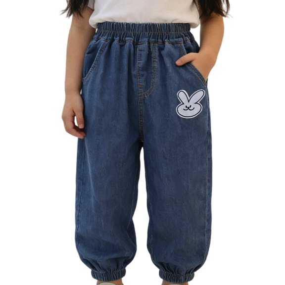 UJNDER Girls Denim Pants Lightweight Soft Loose Fit Casual Long Trousers for Toddler and Kids with Comfortable Fabric Girls Pants,Dark Blue,3-4 Years