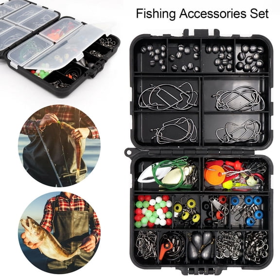 Fishing Accessories Kit 188pcs Set | Tackle Box with Pliers | Jig Hooks Weights Leaders Swivels Split Rings Lures Beads | Stainless Steel | Compact Portable 4.72"x3.8"x1.2"