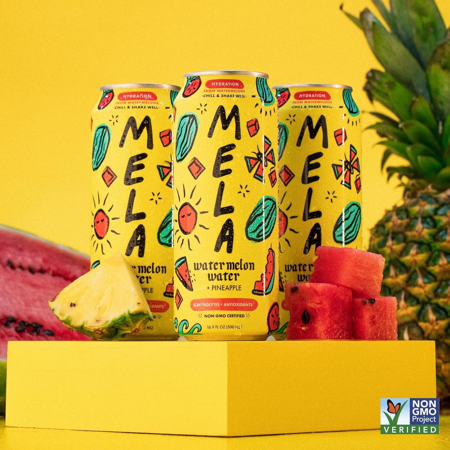 Mela Water Watermelon Juice Drink, with Electrolytes, Antioxidants & Vitamin C, Pineapple Flavor, 16.9 fl oz Bottles, 12 Pack, Liquid Beverage