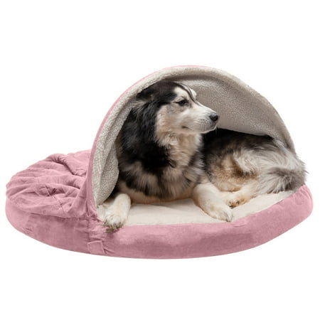 UPC: 0842229112719 | FurHaven Pet Products | Memory Foam Faux Sheepskin Snuggery Burrow Pet Bed for Dogs & Cats – Pink 44-Inch