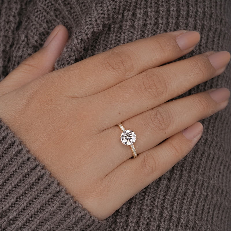 Cora Jewellery 1.5CT Round Moissanite Engagement Ring For Women, 10K Yellow Gold, 10 US