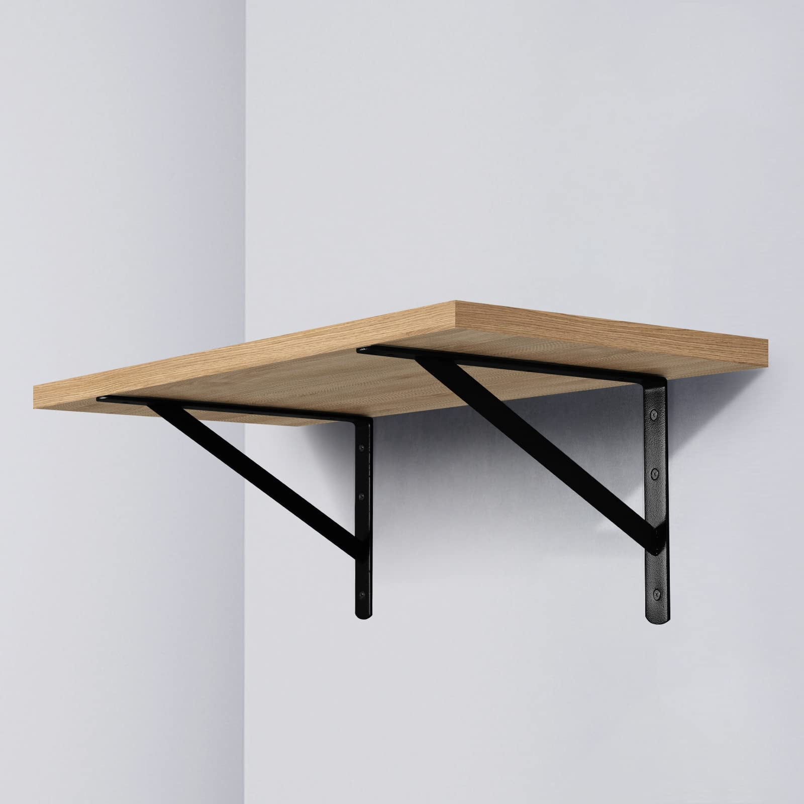 Heavy Duty Shelf Brackets 12 X 8 Inches  6 Pack Black Metal Shelves Supports Load Capacity: 600 Lb Wall Mounted Angle L Floating Bracket Rough Texture Powder Coating