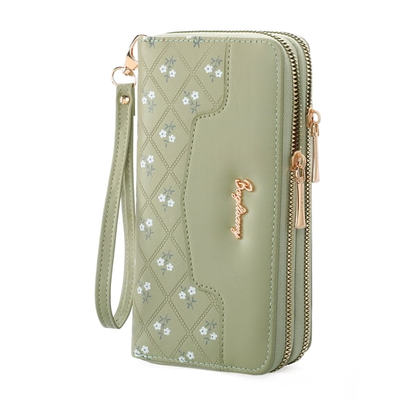 GOIACII Wallets for Women Clutch Large Double Zip Ladies Phone Purse Cute Card Holder RFID Wristlet Soft Leather