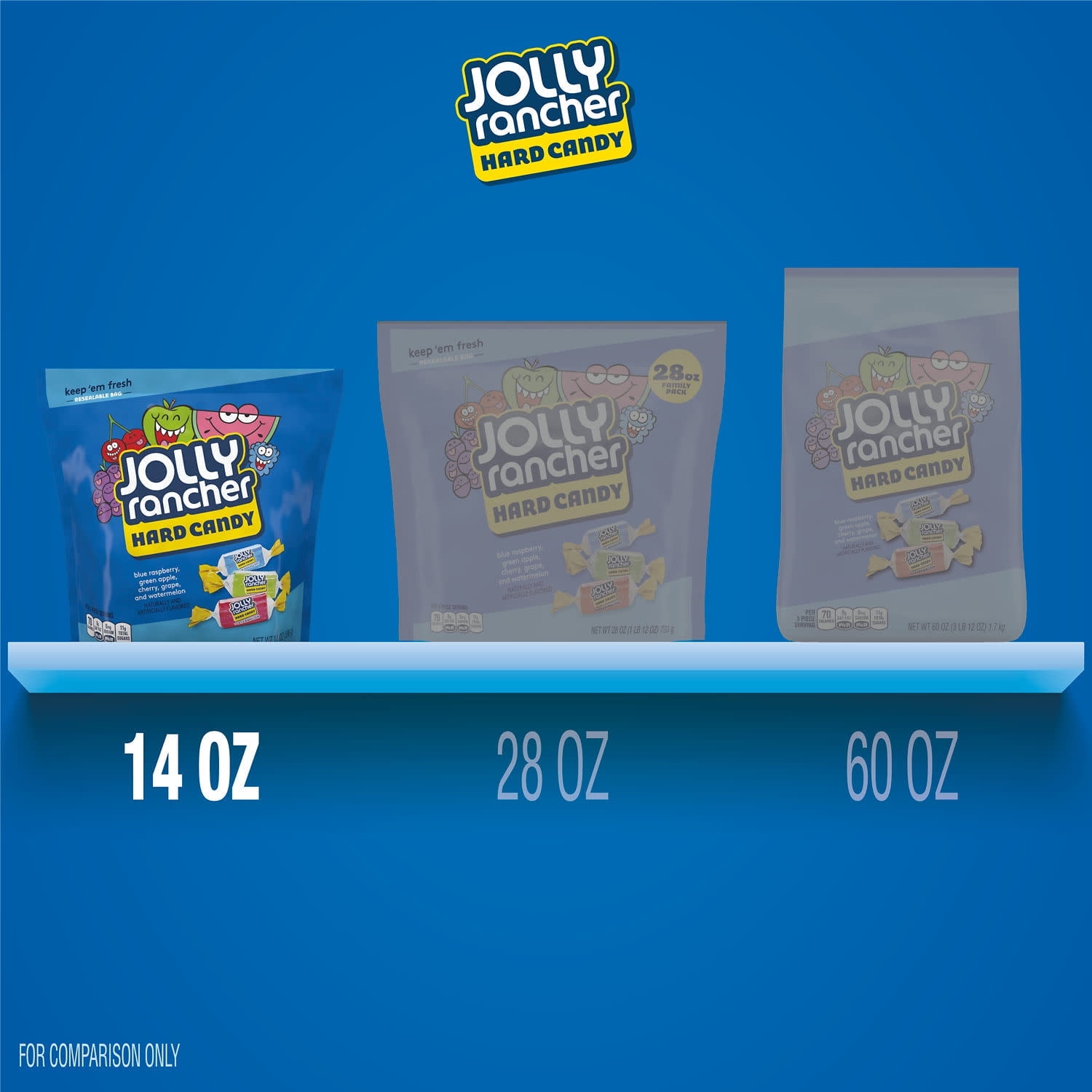 Jolly Rancher Assorted Fruit Flavored Hard Candy, Resealable Bag 14 oz(pack of 4)
