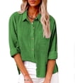 thumbnail image 2 of Button down shirts for women long sleeve Dressy Casual Tops Business Work Blouses Gauze Cotton Linen Shirts V Neck Loose Blouse Plus Size Elegant Tunic Top, 2 of 4