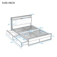 thumbnail image 7 of Queen Size Platform Bed with Headboard, Metal Bed Frame with Sockets and 2 Drawers for Kids Adults, Heavy Duty Bed Frame with USB Ports and Slat Support , Noise Free, No Box Spring Needed, White, 7 of 7