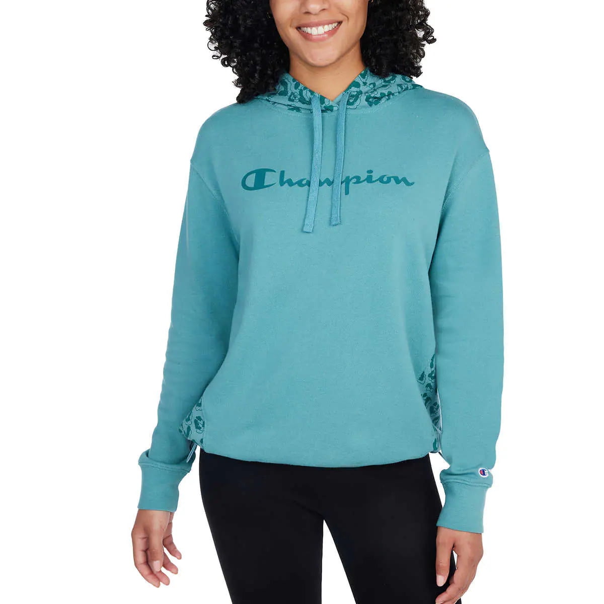 Champion Women's Color Block Hoodie Pullover Sweatshirt (Aqua