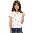thumbnail image 5 of WRKEKC Girls T-Shirts, Summer Tops for Girls, Girls' Summer Round Neck Floral Print Trendy Short Sleeve Comfortable T-Shirts, 5 of 9