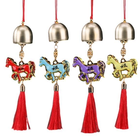 Selrti Chinese New Year Horse Pendant 2026 Feng Shui Zodiac Animal Charm Hanging Tassel Ornament with Bell for Fortune Wealth Success Home Shop Door Window Car Decor