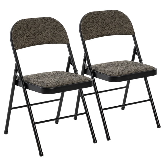 EDX 2 Pack Folding Chairs with Padded Cushion and Back, Fabric Stackable Portable Chairs Set with Durable Steel Frame, for Home and Office, Conference, Wedding, Events, Black Grey