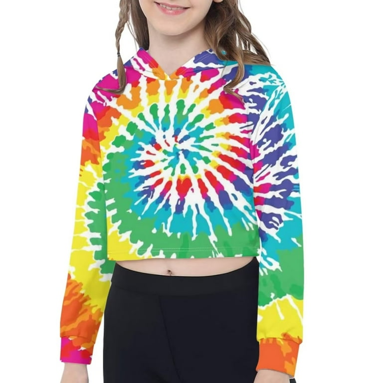 Rainbow crop top sweatshirt long sleeve sale