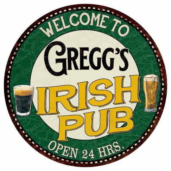 Gregg's Irish Pub 14" Round Metal Sign Kitchen Bar Wall Decor 100140036172