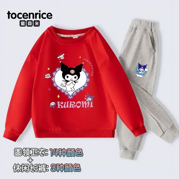 Sanrios My Melody Kuromi-Conjunto de ropa deportiva para niña, jersey de cuello redondo con estampado de corazón de amor, pantalones informales, Kawaii, cálido, regalo
