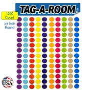 Tag-A-Room 3/4 Inch Round Color Coding Circle Dot Label Stickers, 10 Bright Colors, 8 1/2" x 11" Sheet (1260 Pack)