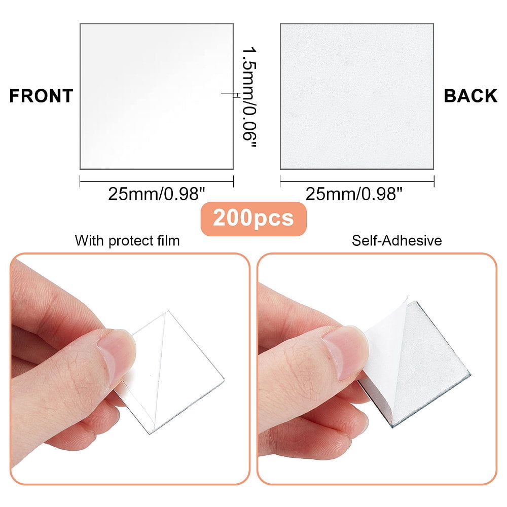 200pcs 1 Inch Square Mosaic Tiles Decorative Adhesive Acrylic Mirror Craft Mini Mirror Tiles Small Decorative Glass Mirrors for Arts Crafts