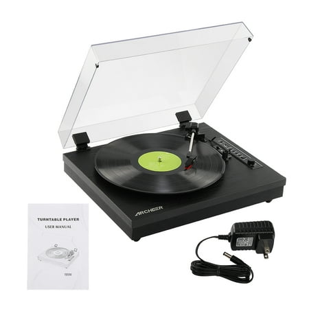 Archeer Turntable Record Player Vintage Bluetooth Vinyl Turntable Player with Built-in Stereo Speaker, 3-Speed Belt Drive, Vinyl-to-MP3 Recording, RCA Output,15.69 x 13.76 x