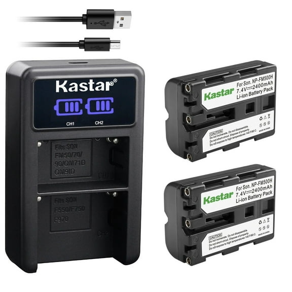 Kastar 2-Pack NP-FM500H Battery and LED2 USB Charger Compatible with Sony α200, Alpha A200, DSLR-A200, DSLR-A200K, DSLR-A200W, DSLR-A200WB, DSLR-A300, α300, Alpha A300, DSLR-A300K, DSLR-A300K/N Camera