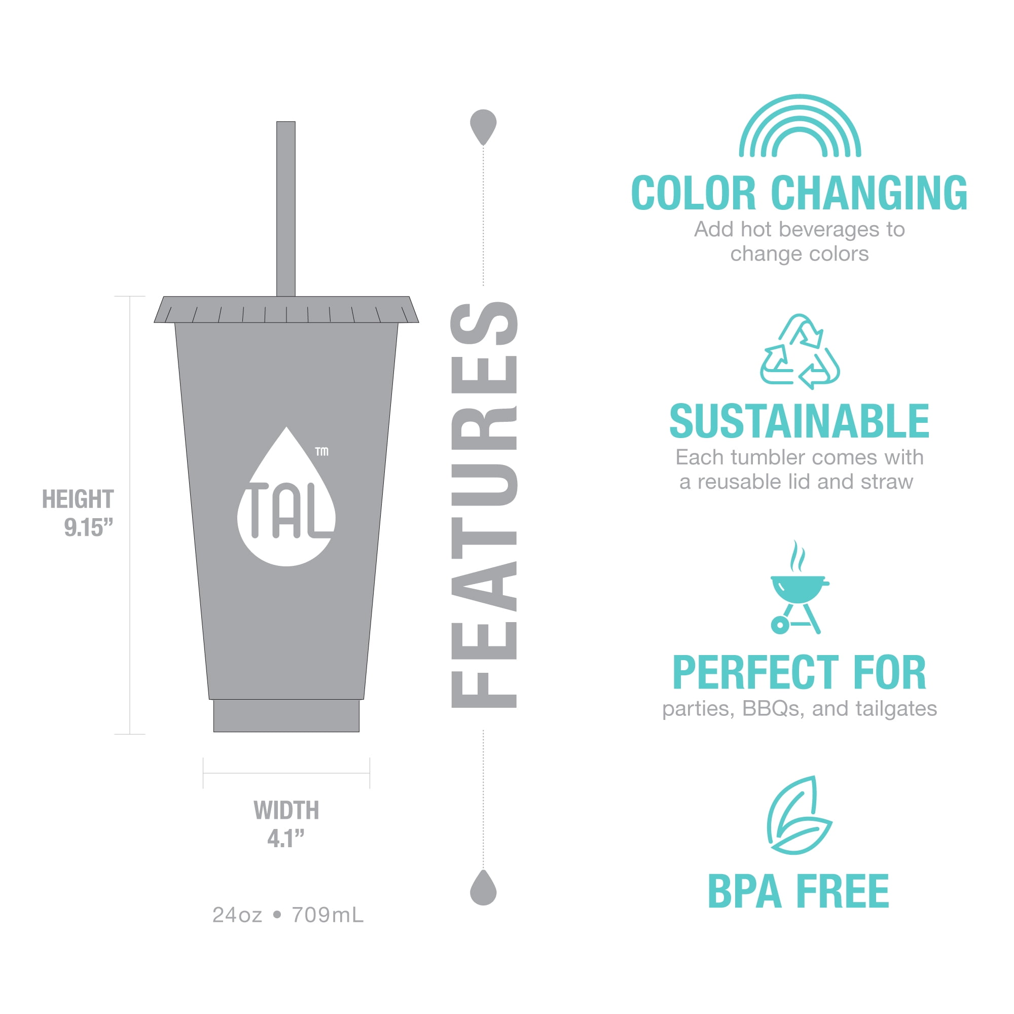 TAL Color Changing Cups 24oz, 8 Pack