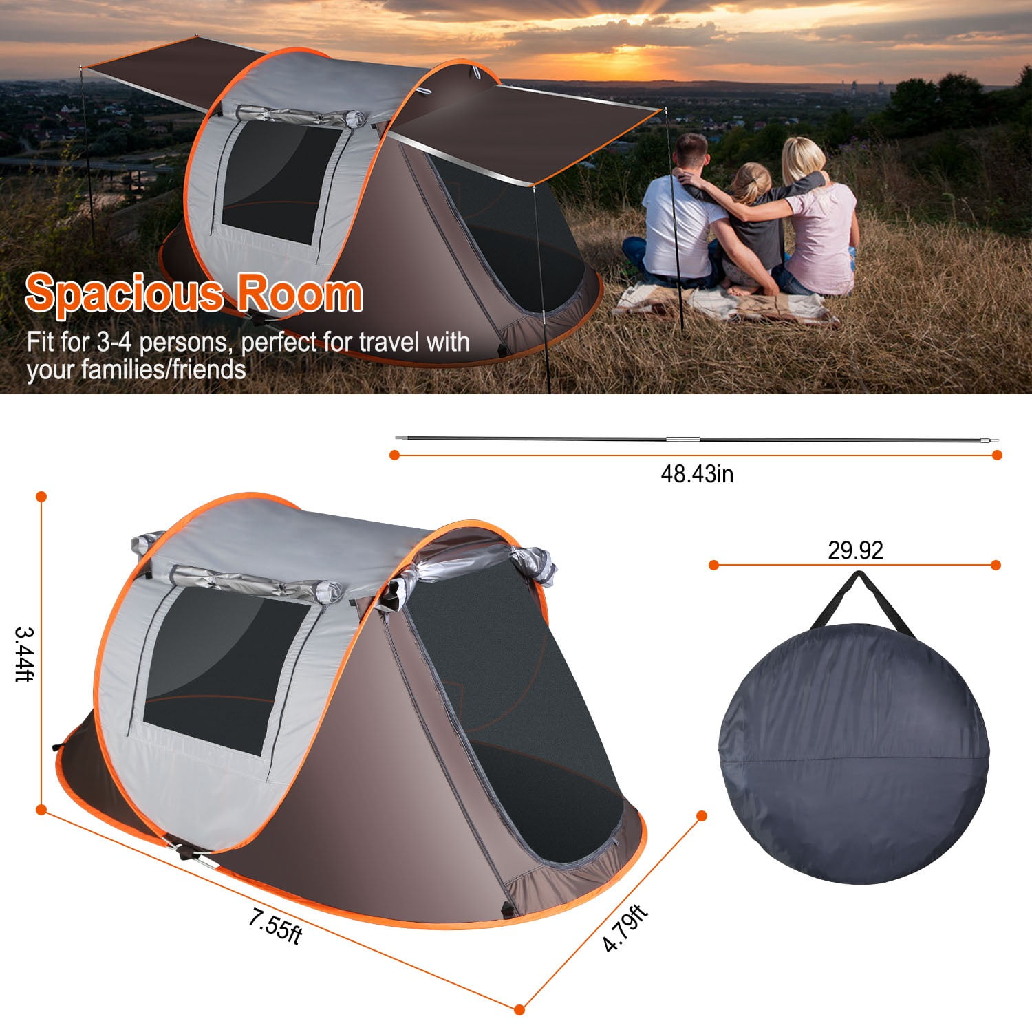 iMounTEK Pop Up Tent, Outdoor Hiking Tent Water Resistant Barrel Style Tent With Rain Fly And Carry Bag for 3-8 Person，Khaki/Green