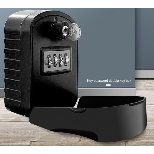 Caja para llaves grande y segura negra nueva generación con código y llaves de emergencia, caja para llaves montada en la pared con cubierta protectora externa para fábrica, automóvil, garajes