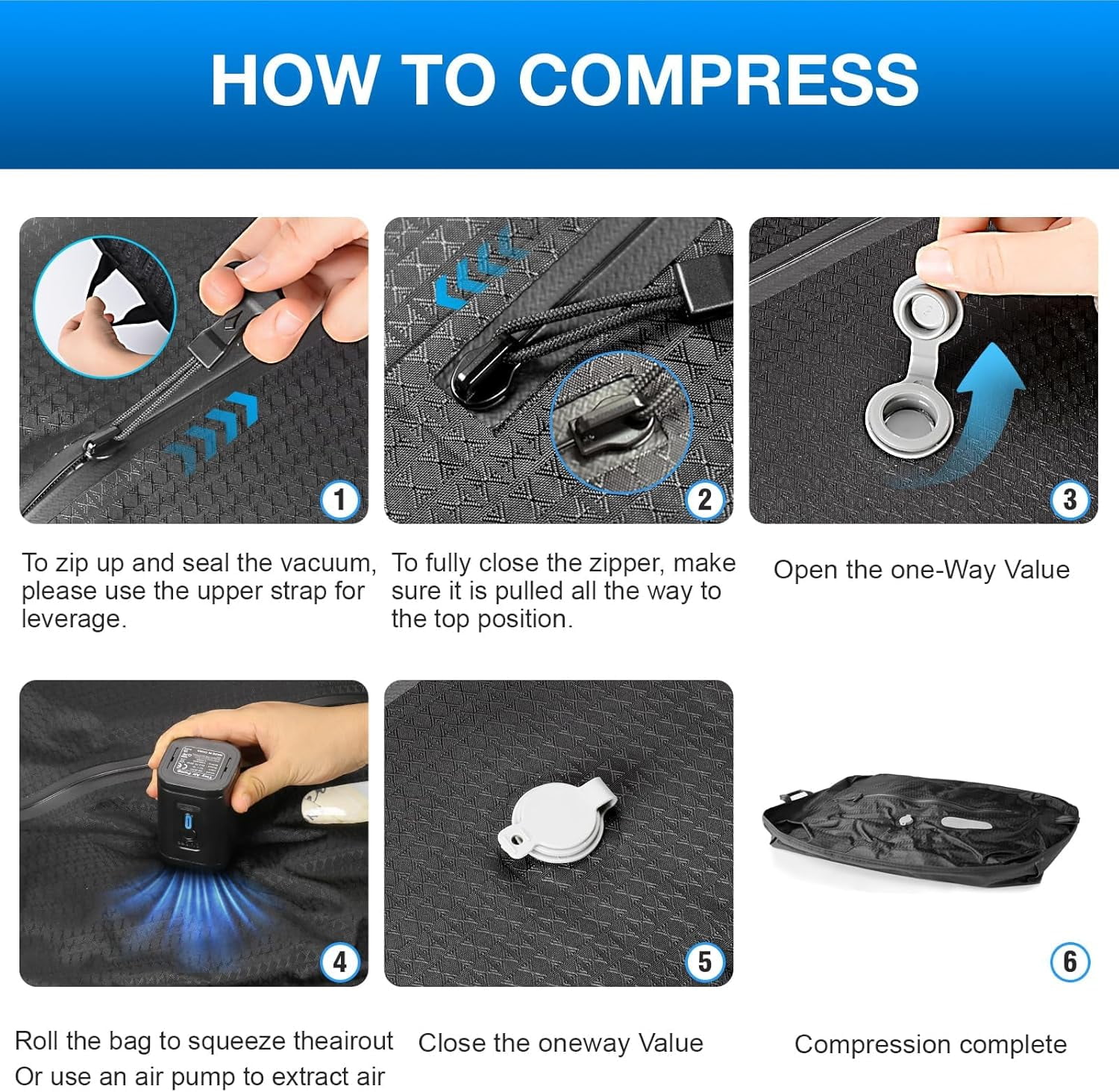 Vacuum Travel Bags with Pump–Electric Wireless Air Pump, 1PC Vacuum Seal bags for Clothing Travel, Double Layer Travel Vacuum Bags for Luggage with IP67 Waterproof, Compression Bags for travel
