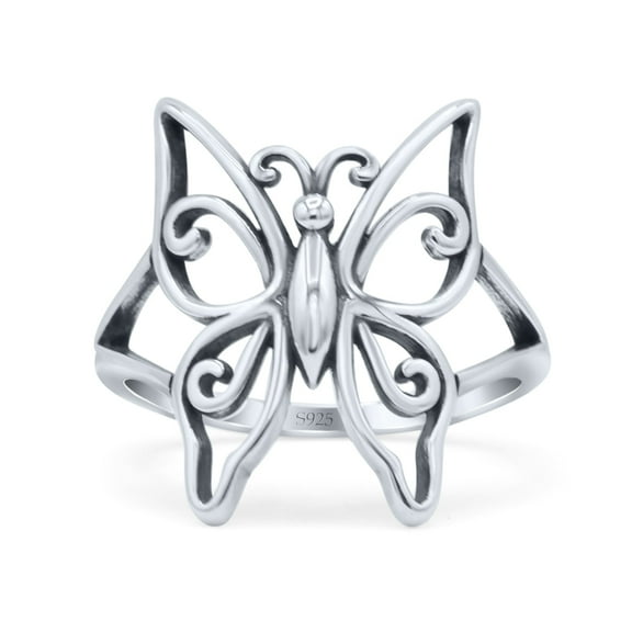 Beautiful Filigree Butterfly Fashionable Oxidized Ring Band 925 Sterling Silver Size 5
