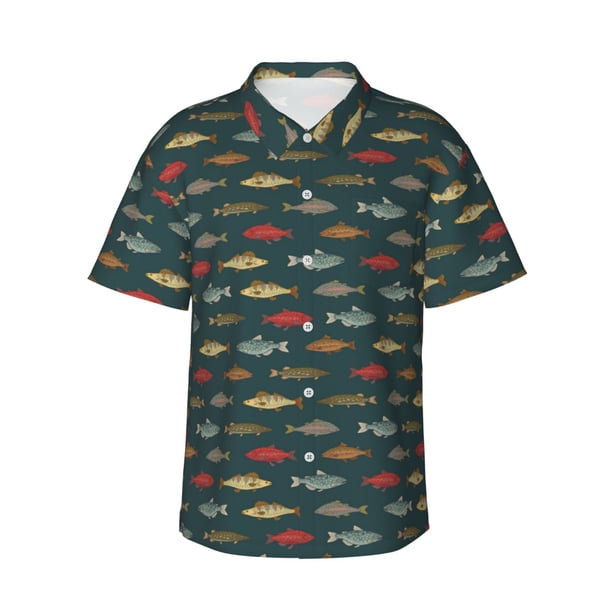 Balery River Freshwater Fish Camisas hawaianas de manga corta para hombre, camisas playeras de corte holgado, camisas de vacaciones con botones,Large