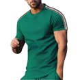 thumbnail image 2 of Men's Side Striped T-Shirt Casual Short Sleeve Round Neck Tee Top for Gym Workout Fitness Training Streetwear Modern Fashion Essential | AESTIVO,Green 2XL, 2 of 9