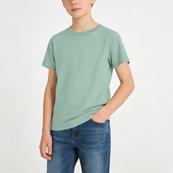 Girls Boys Short Sleeve T Shirts Kids Round Neck Girls Tshirts Teenage Comfy Summer Cute Casual Sports Loose School Tunic Tops Green A 2-3 Years