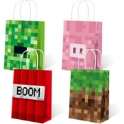 Pixel Minecraft Party Favors Bags - 16 pcs, Happy Birthday Decorations Kids Party Supplies, Mining Video Game Theme Gift bags, Small Treat Candy Goodie Bags with Handles