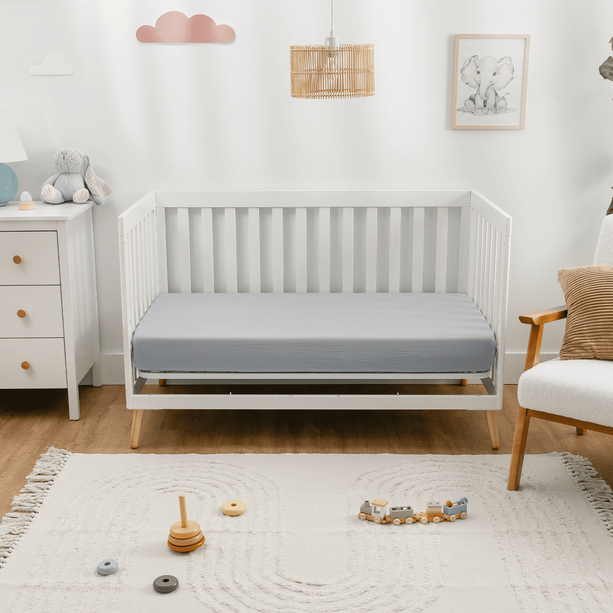 Comfy Cubs Muslin Crib Sheet, 100% Muslin Cotton Sheets for Standard Crib - 2 Pack, Pacific Blue and Heather