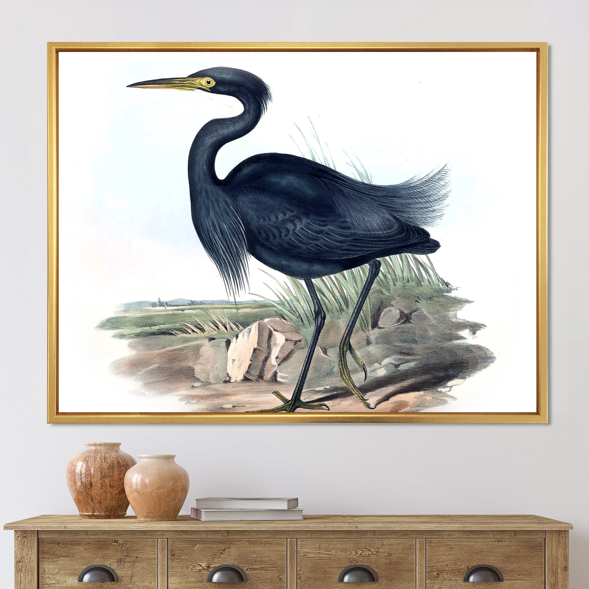 Designart 'Ancient Australian Birds III' Traditional Framed Canvas Wall Art Print
