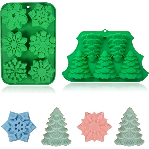 2 piezas de moldes para hornear de silicona navideños, molde de silicona para árboles de Navidad y molde de silicona para caramelos de nieve Molde de silicona antiadherente para hornear de N