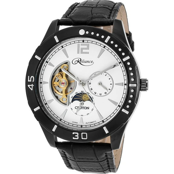Re306075bkdw Men's Reliance Automatic Black Genuine Leather White Dial Watch