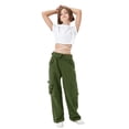 thumbnail image 3 of Rolanko Girls Cargo Pants Wide Leg Loose Cargo Trousers with Pockets Streetwear Kids Pants 4-15 Years, 3 of 7